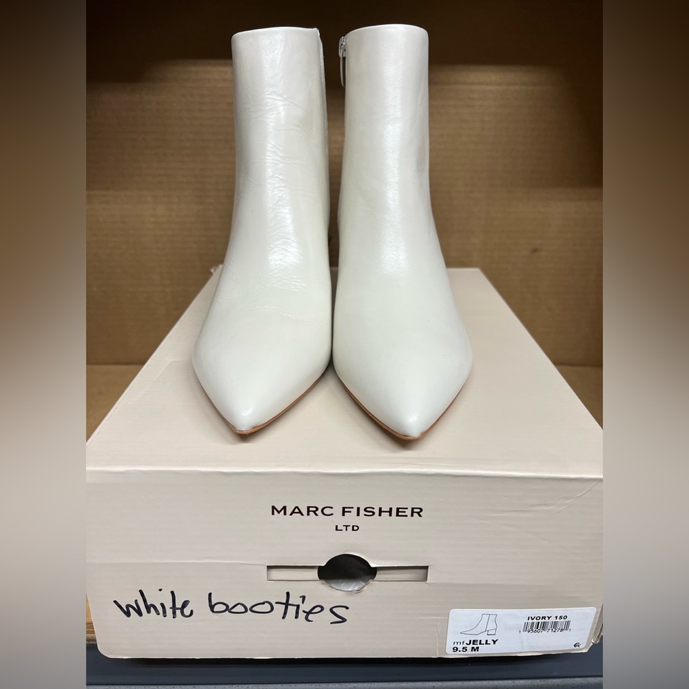 Marc Fisher Jelly White Leather Heeled Ankle Boots - Women's Size 9.5 M-NIB